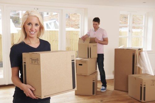 Packing boxes and protective materials prepared for a move in Fulham